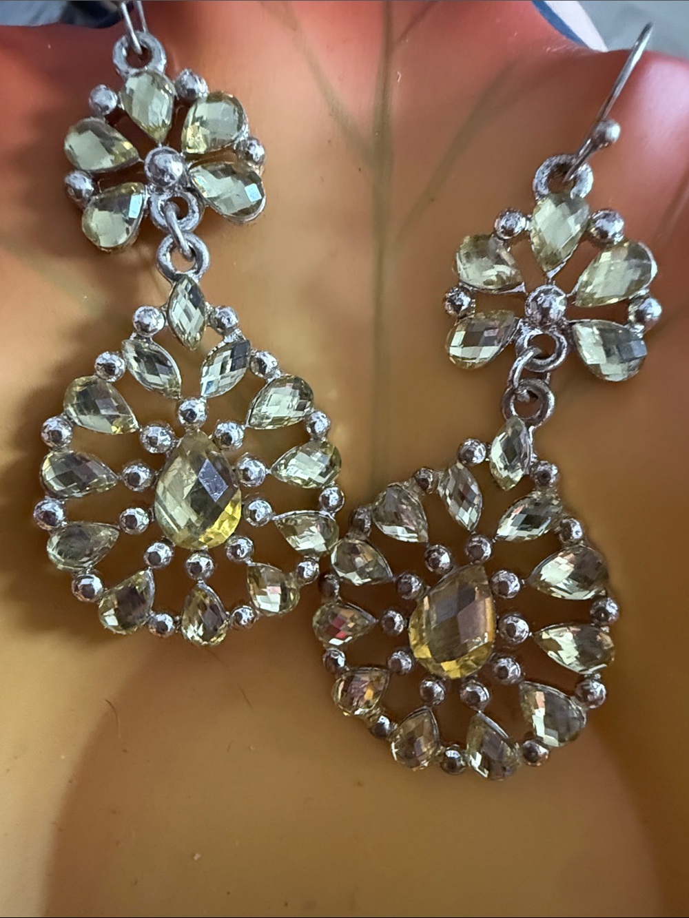 Women’s 2.5” Elegant Lemon Yellow Crystal Drop Earrings